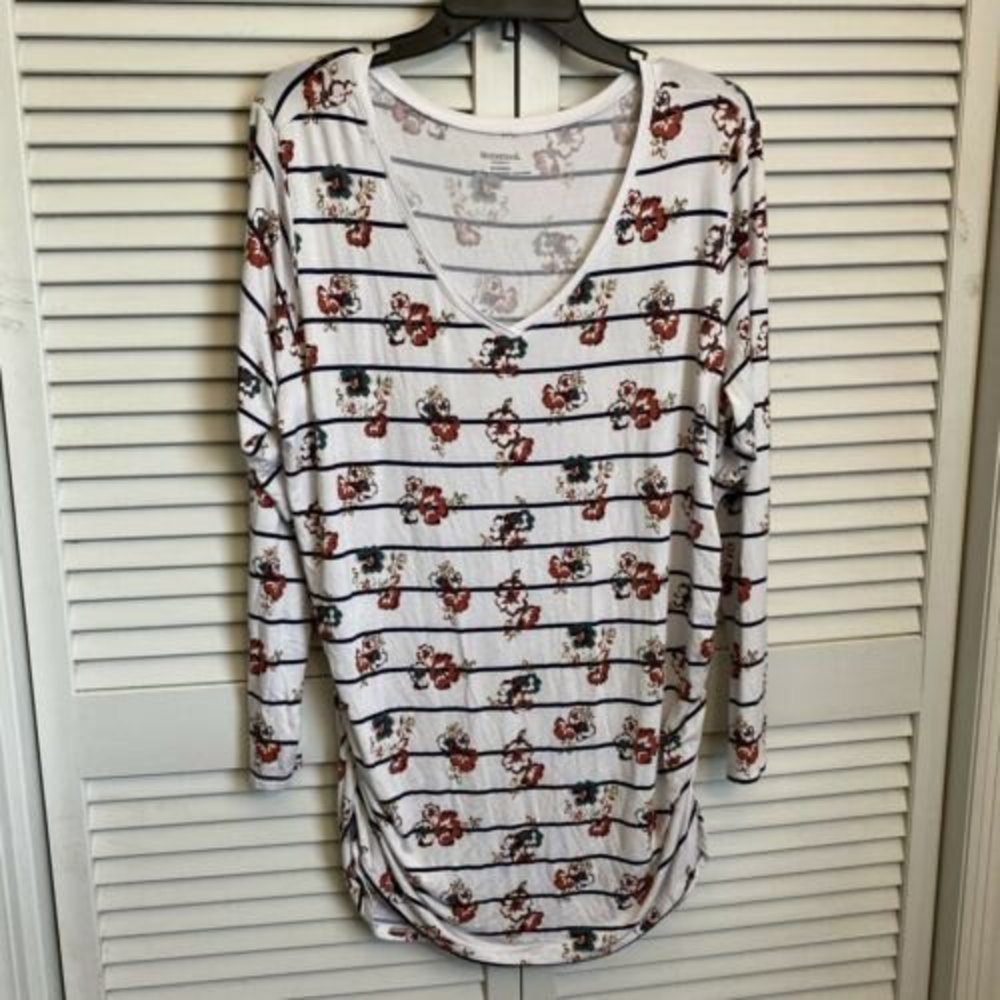 Motherhood Maternity Womens Shirt Size 2x Long Sleeve White Floral Vneck